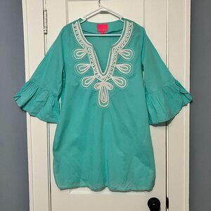 Lilly Pulitzer tunic top size medium teal embroidered beachy lightweight preppy